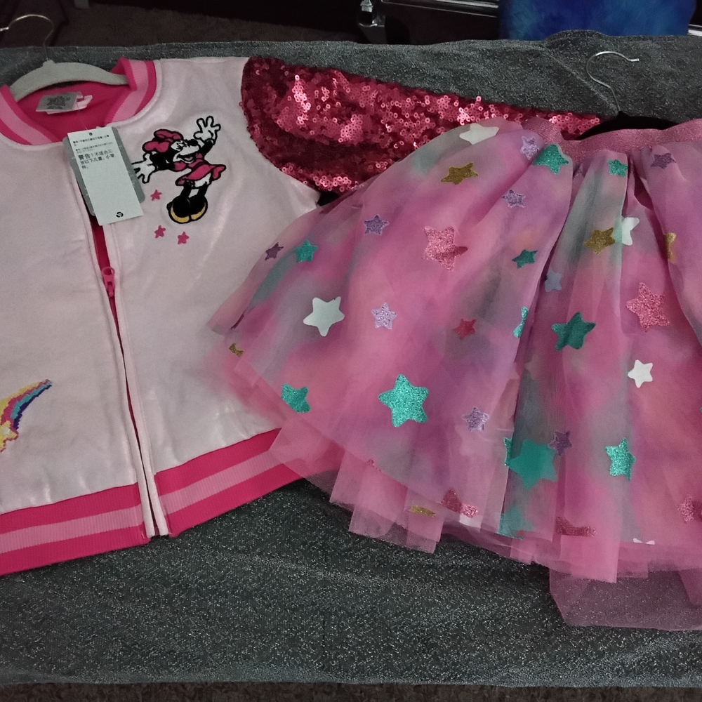 Pink Starry Kids Dance Jacket and Tutu Set